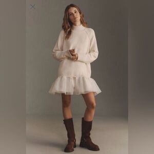 NWOT Anthropologie Long Sleeve Turtleneck Tulle Twofer Mini Dress